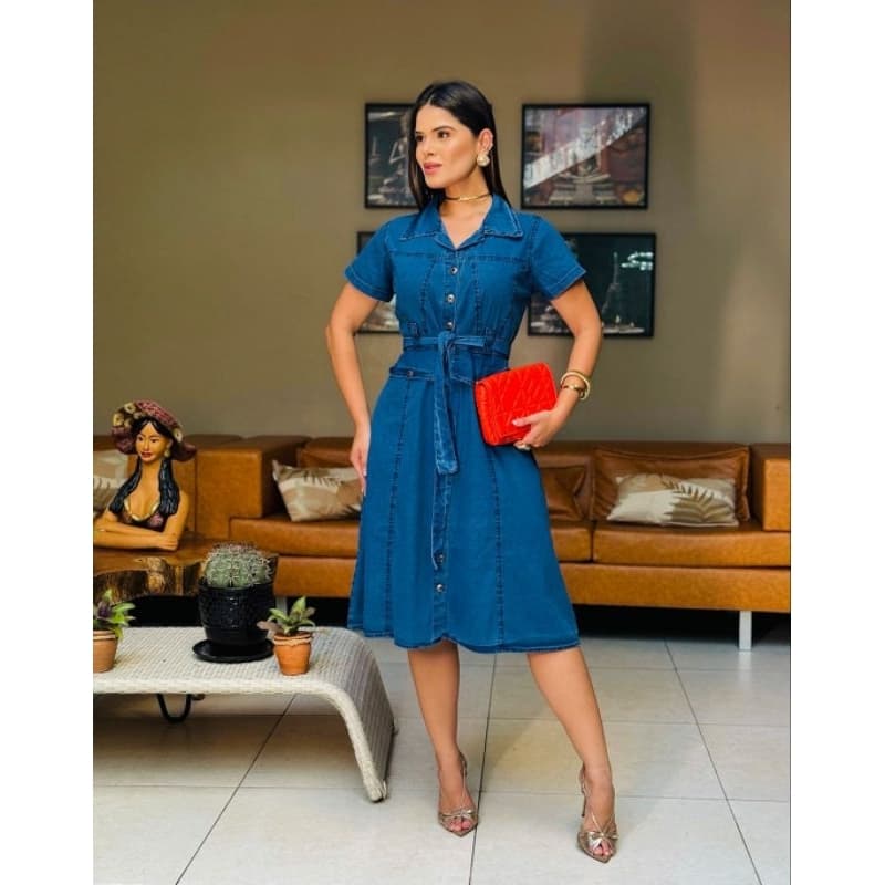 Vestido jeans evangélicoa vestido jeans feminina vestido jeans com Lycra vestido jeans feminina evangélica