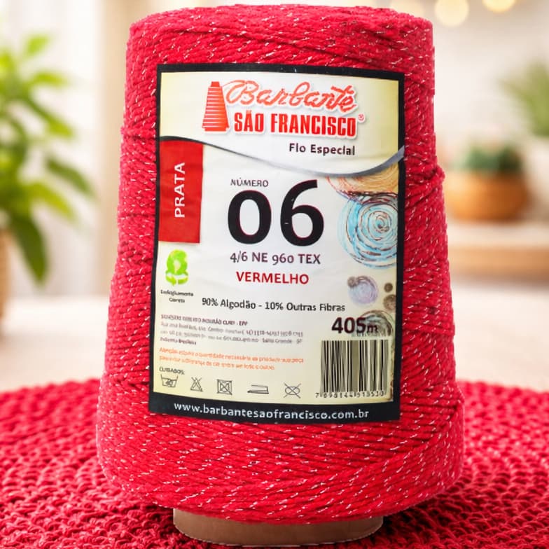 Barbante Colorido N°06 Com Lurex Prata/Dourado- Cone-405m (430g) Linha para Crochê- Barbante Tapetes