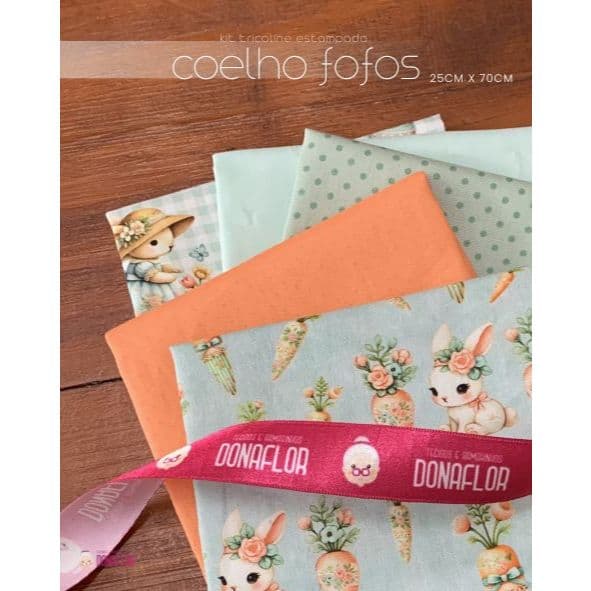 Kit 5Tricolines Coelhos Fofos Pascoa 25cm X 70cm 100% Algodão - para Panos de Prato, Fraldas  e Patchwork