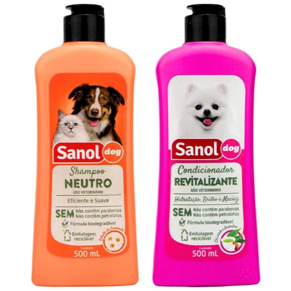 Kit Shampoo e Condicionador Pet Sanol 500ml – Limpeza Suave + Hidratação para Cães e Gatos