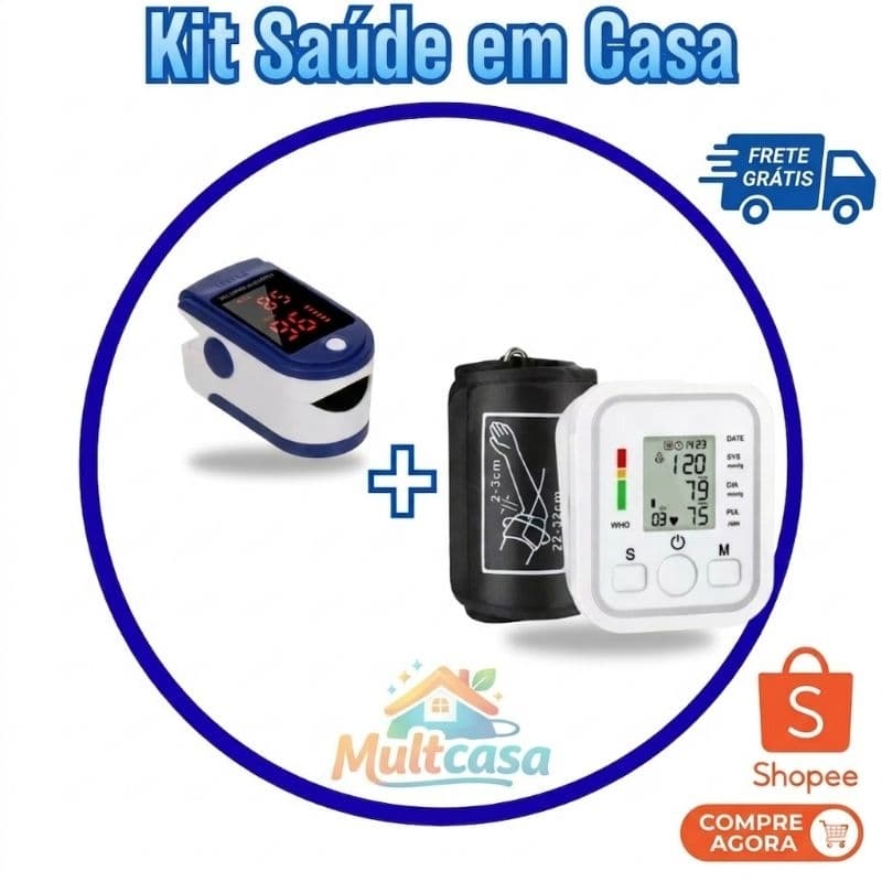 Medidor de Pressão Arterial Digital de Braço + Oxímetro de Pulso Digital de Dedo