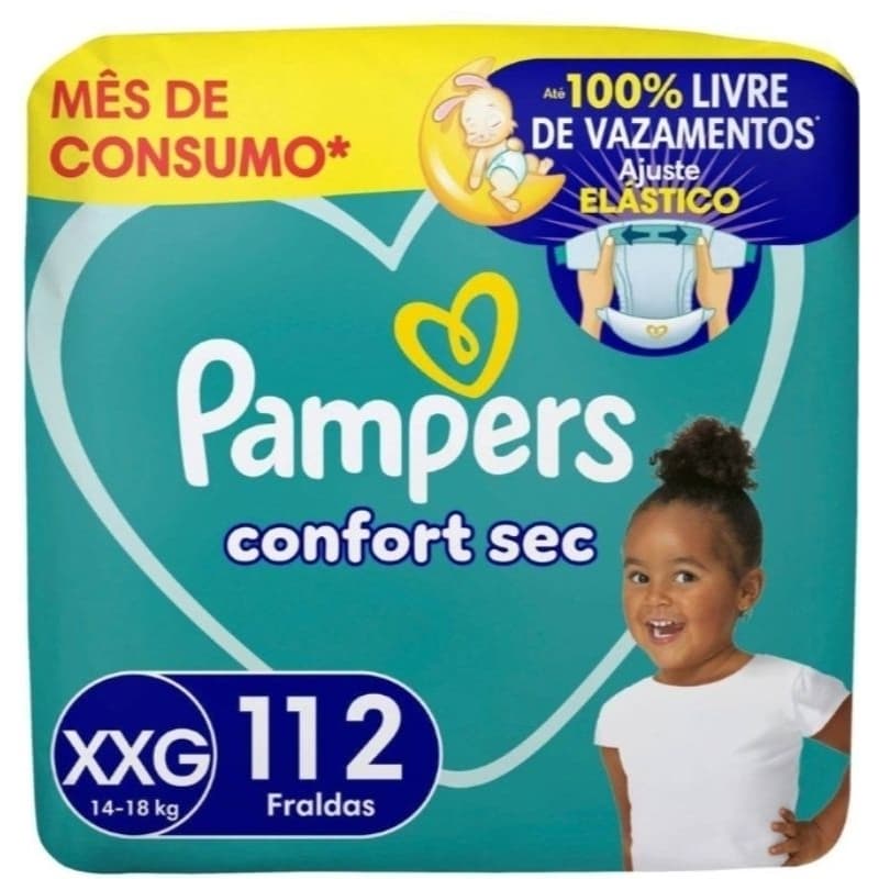 Fraldas Pampers Confort Sec XXG com 112 Unidades – Absorção Rápida, Até 12h de Proteção, Antivazamento