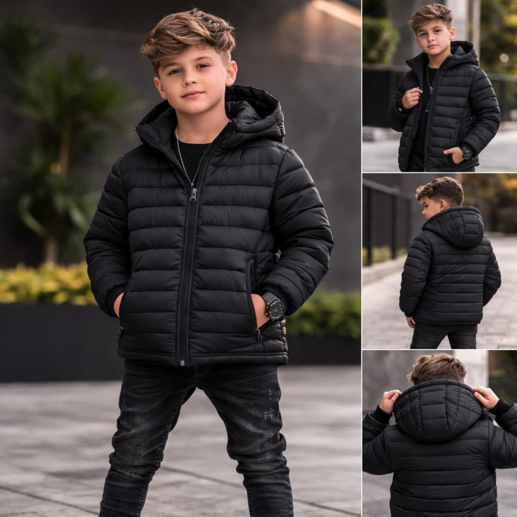 Jaqueta Puffer Infantil Bobojaco Masculino Peluciada Capuz Removível Inverno Frio