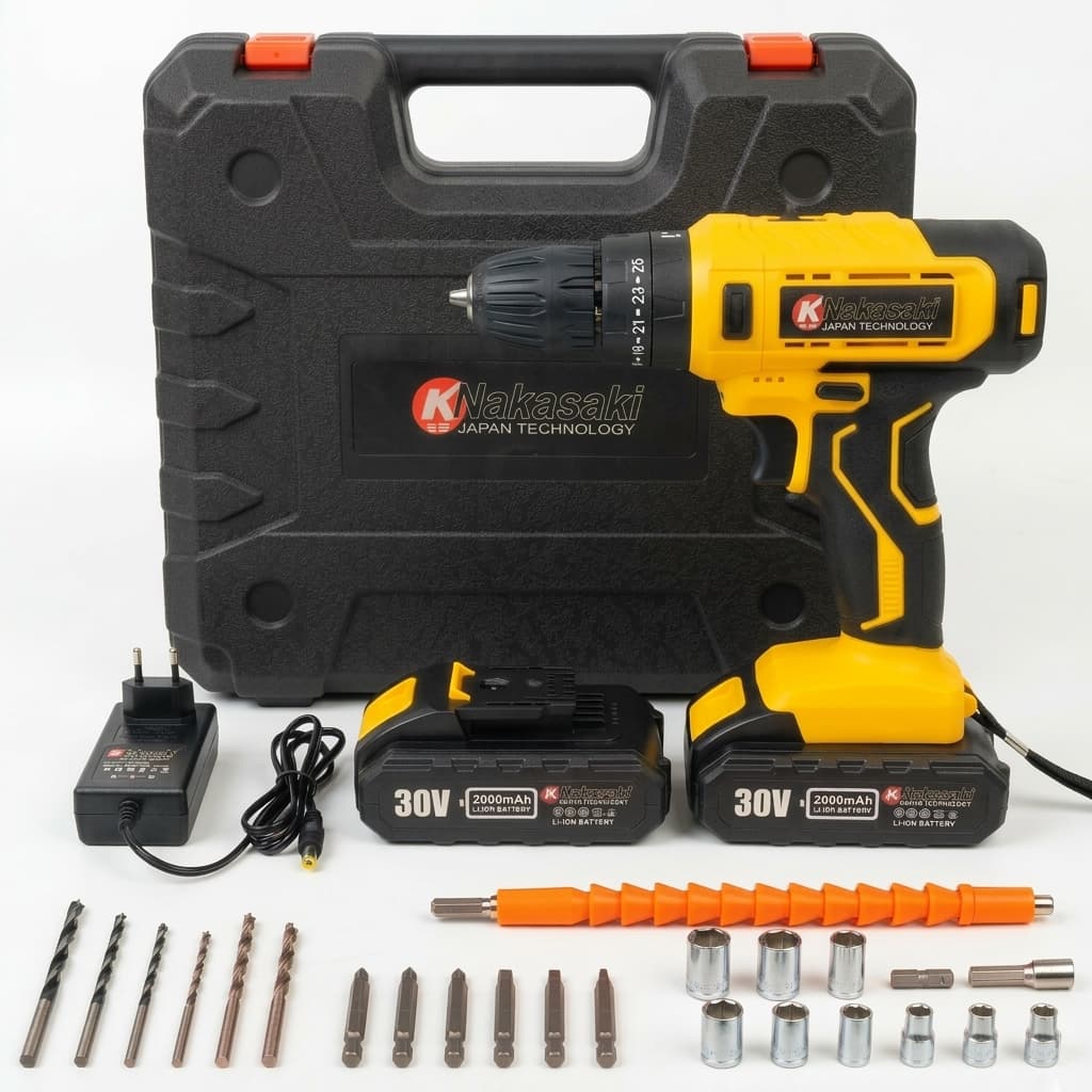 Parafusadeira E Furadeira de Impacto 2 Baterias 30V Profissional Torque 35N.M Nakasaki 3 Modos