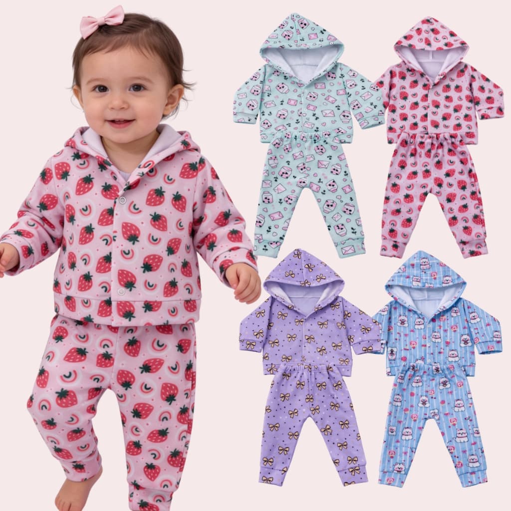 Kit 4 peças Conjunto Soft Estampado Infantil Menina Bebê Frio Feminino (2 Conjuntos)