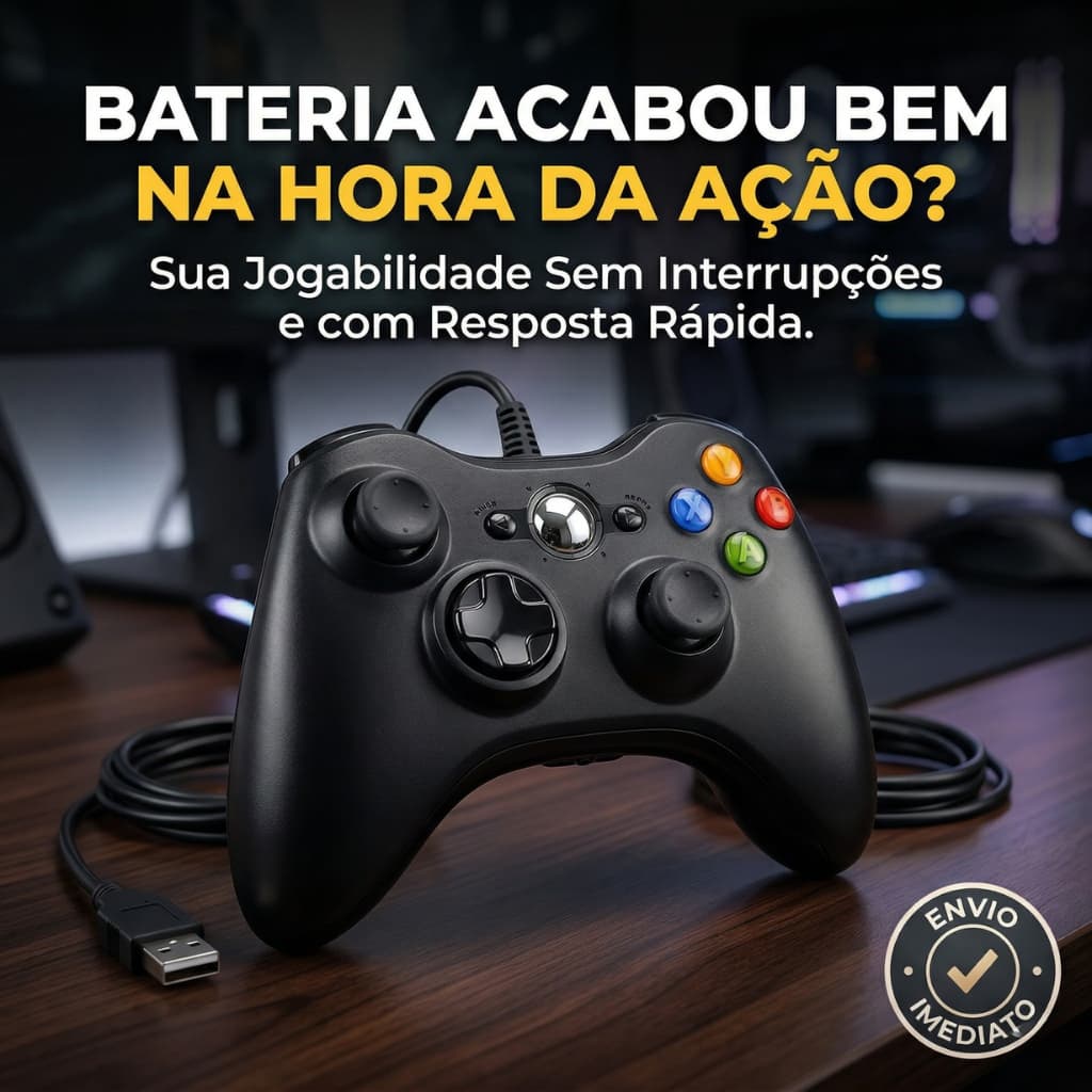 Controle Xbox 360 Com Fio USB Para PC Notebook Xbox 360 Com Vibração Joystick Gamer 1,5 metro