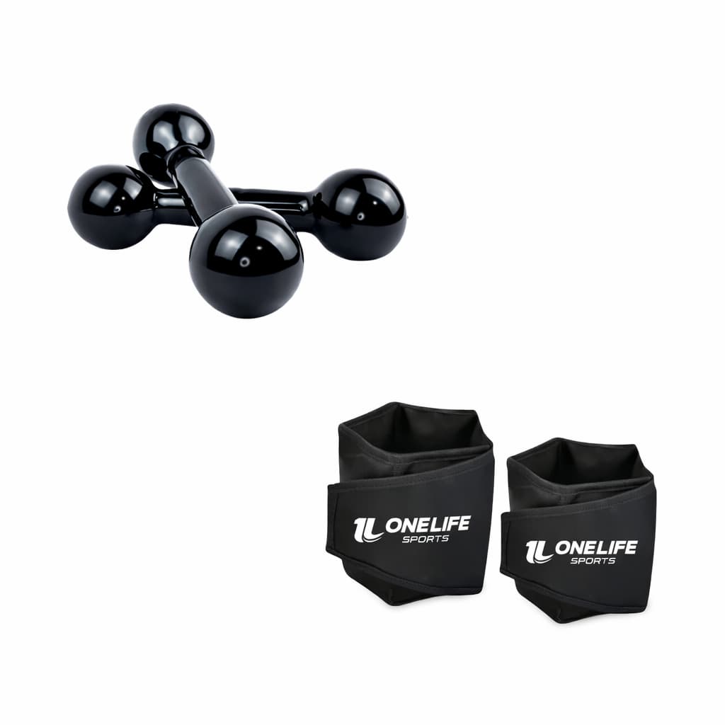 Kit Par Halter Emborrachado 4kg + Par Caneleira 4kg One Life Sports® | Treino Funcional