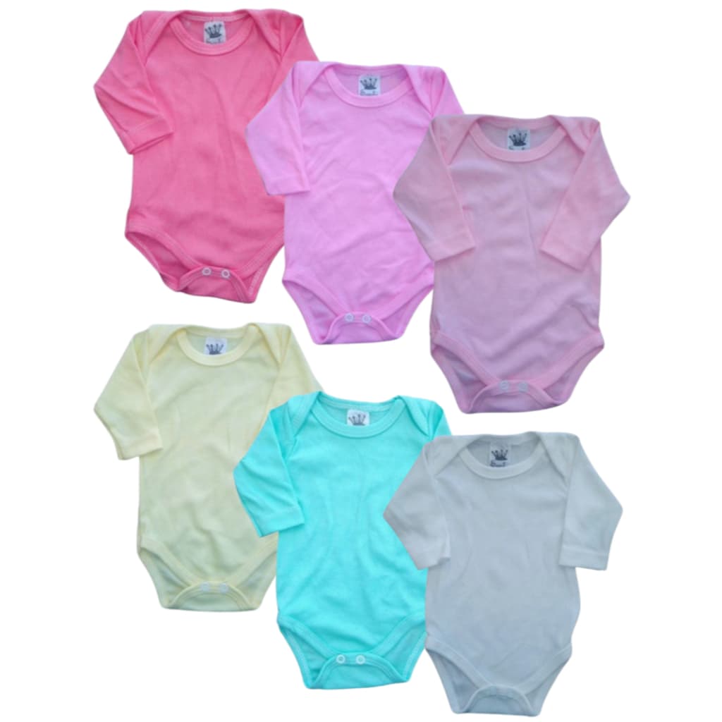 Kit com 5 Body Bebê  menina Tecido Canelado P M G Alyaht - Enxoval do Bebê kit com 3 kit com 5