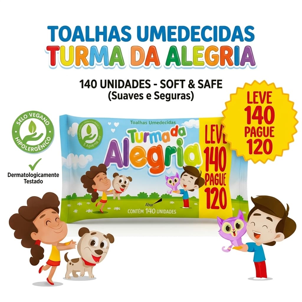 Toalhas Umedecidas Turma da Alegria 140 Unidades Suaves e Seguras