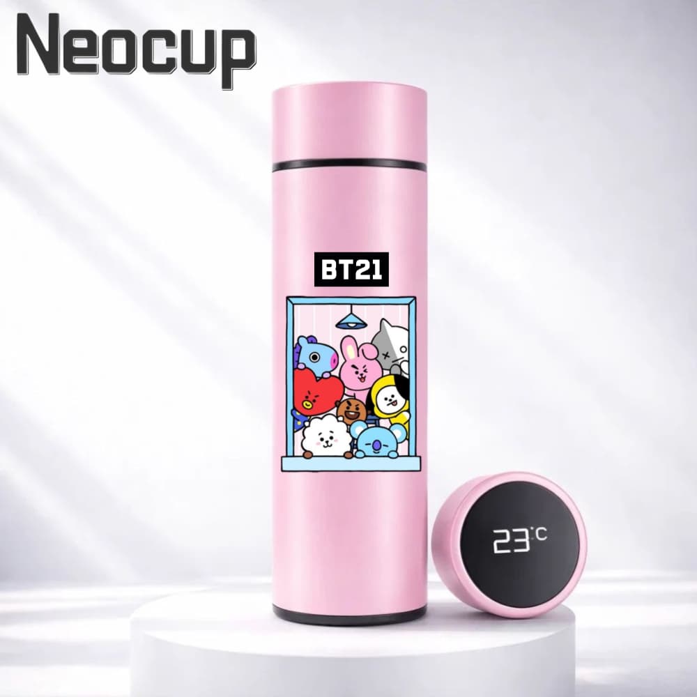 Garrafa Térmica aço inoxidável K-POP BTS BT21 x ARMY com termômetro digital 500ml