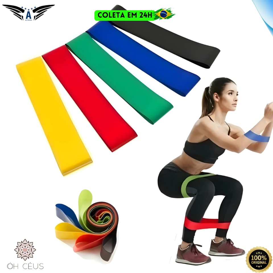 Kit 5 Mini Band Faixa de Resistência Elástica Para Treinos Em Casa Musculação Funcional Fitness
