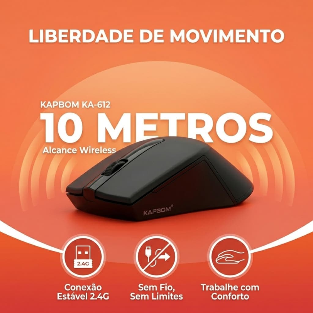Mouse Sem Fio KAPBOM KA-612 2.4G 1600 DPI Ergonômico Escritório Notebook PC