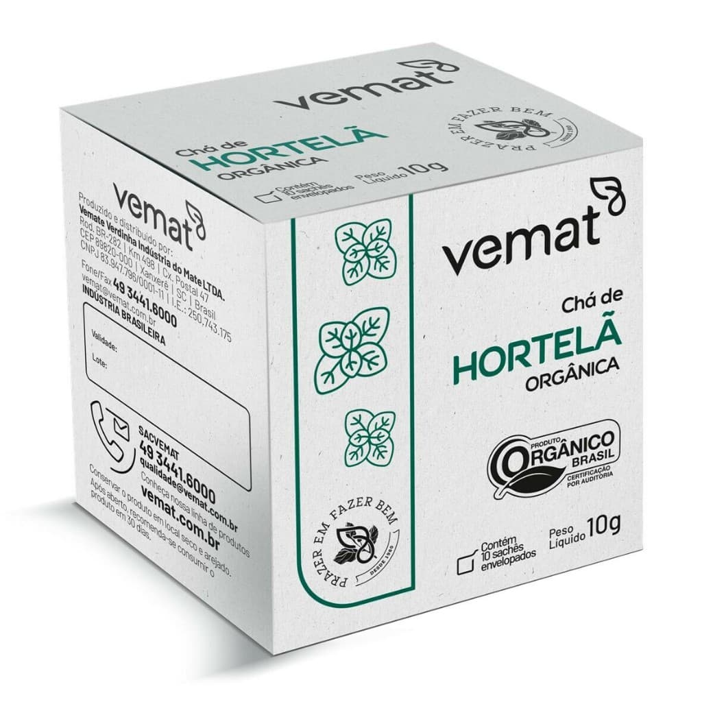 Chá de Hortelã Orgânico Refrescante Vemat 10 sachês