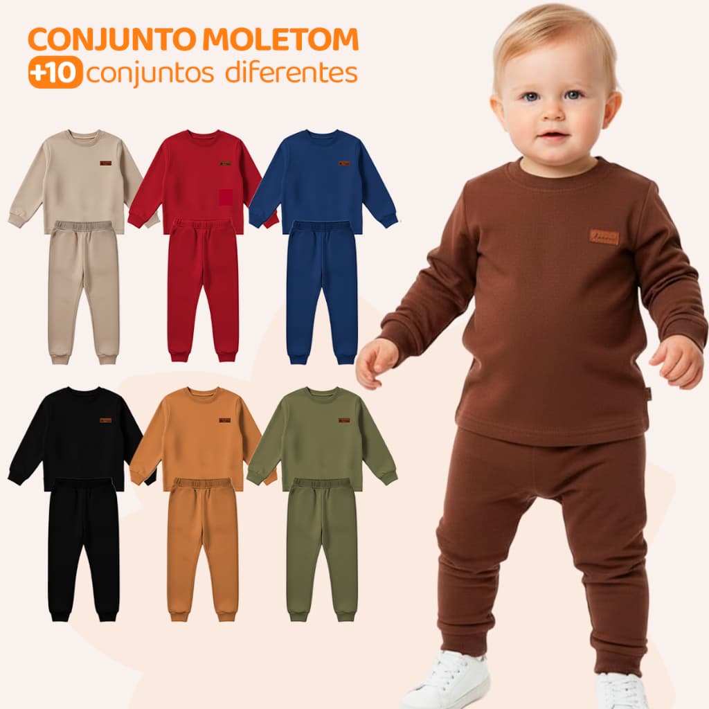 Kit 4 Peças Moletom Minimalista Bebê Menino Baby Neném Blusa e Calça Manga Longa Roupa de Frio Inverno Masculino