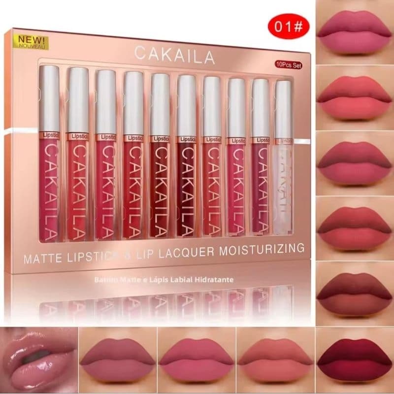 Batom Líquido Matte CAKAILA 12 Cores + Gloss Transparente | Longa Duração | À Prova D’Água | Escolha a Cor