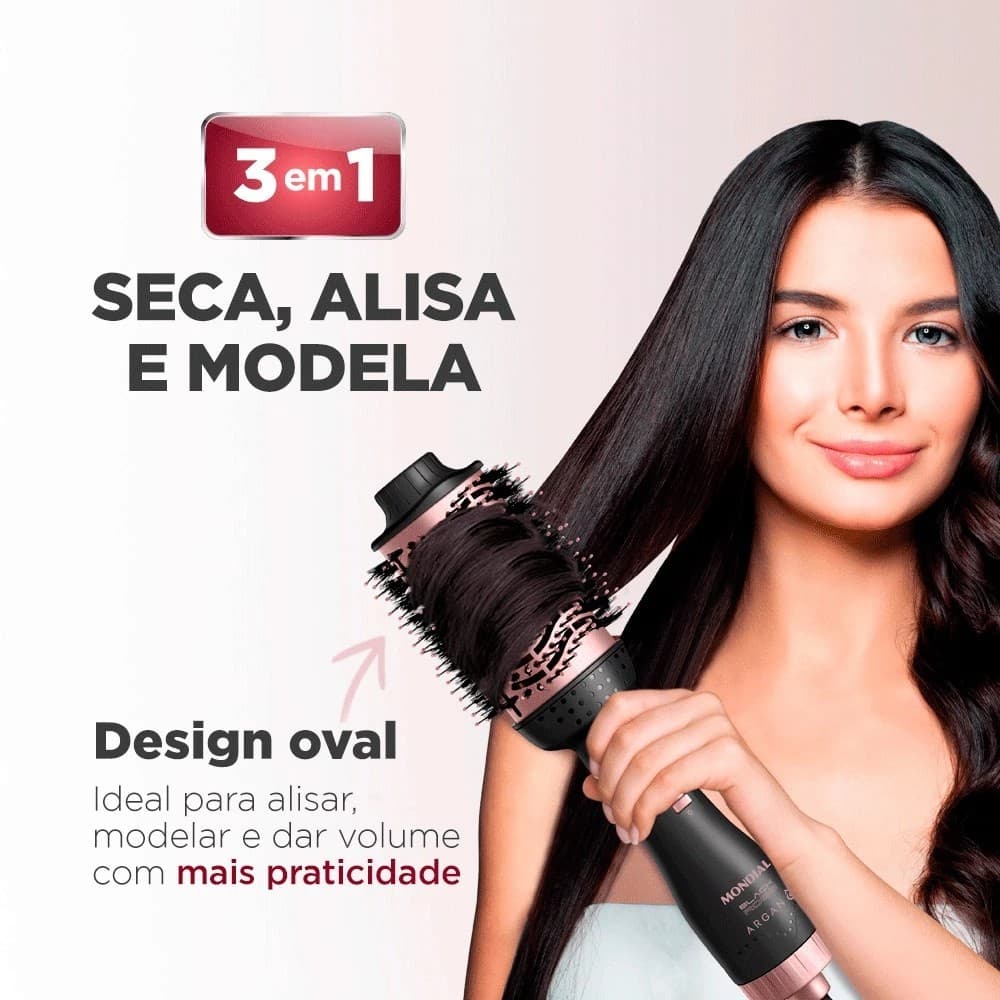Escova Secadora Alisadora Cabelo Profissional Bivolt 1300W Modeladora Multi Funções
