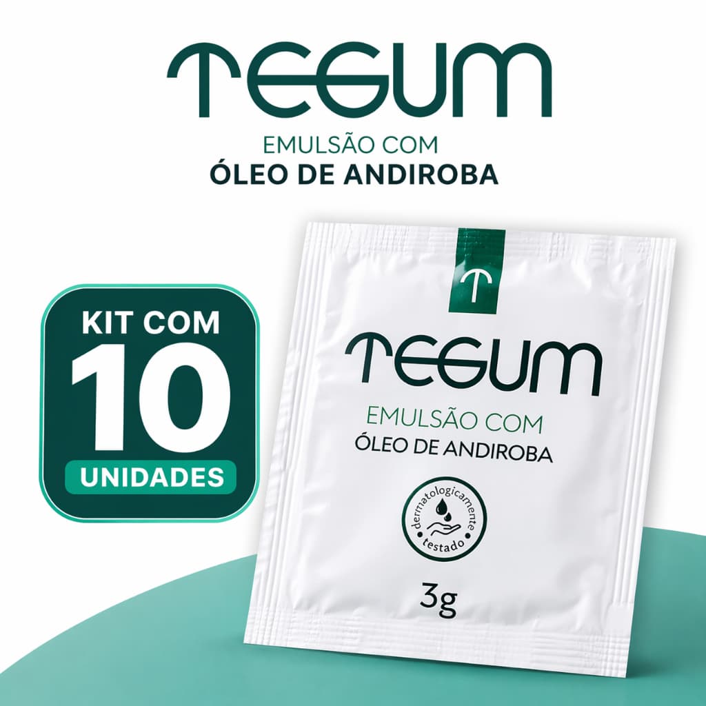 Kit 10 Tegum Emulsão Com Óleo De Andiroba Sachê 3g Hidratante Pele Metrom