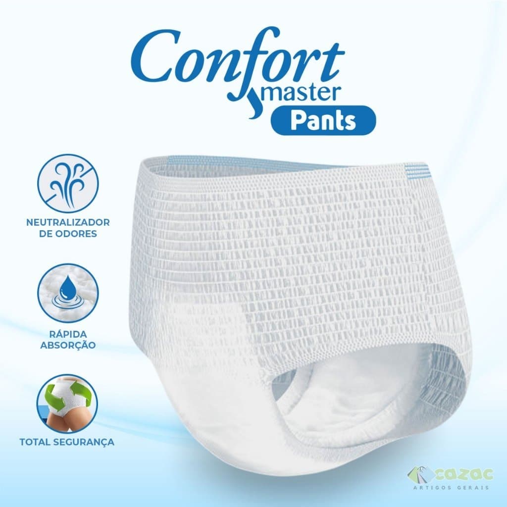 Fralda Geriátrica Descartável Unissex Calcinha/Cueca Confort Master Pants 16/32/48 Unidades P/M/G/EG