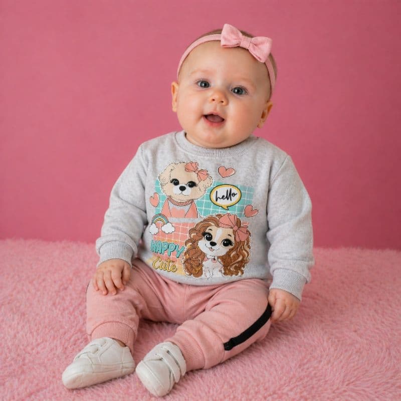 Conjunto Moletom Infantil Feminino Inverno Quentinho Peluciado Leve Bebê Conjunto Menina