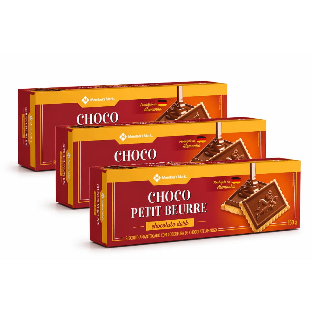 Kit 3 Caixas Petit-Beurre Griesson Chocolate Amargo – Biscoito Alemão Crocante 150g Gourmet