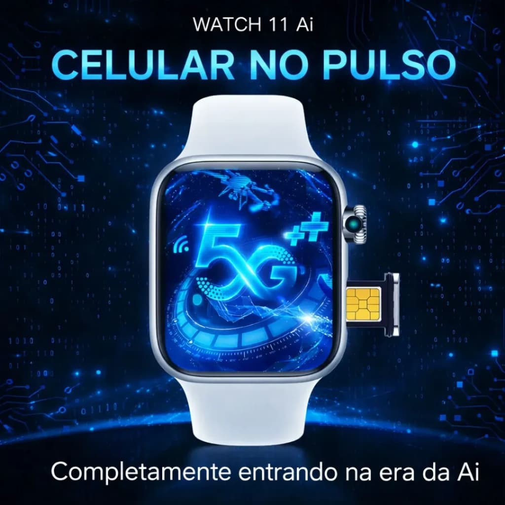 Smartwatch W11Ai 4G/5G Android AMOLED 2GB+16GB GPS WiFi Câmera Relógio Inteligente com Chip,Celular no Pulso