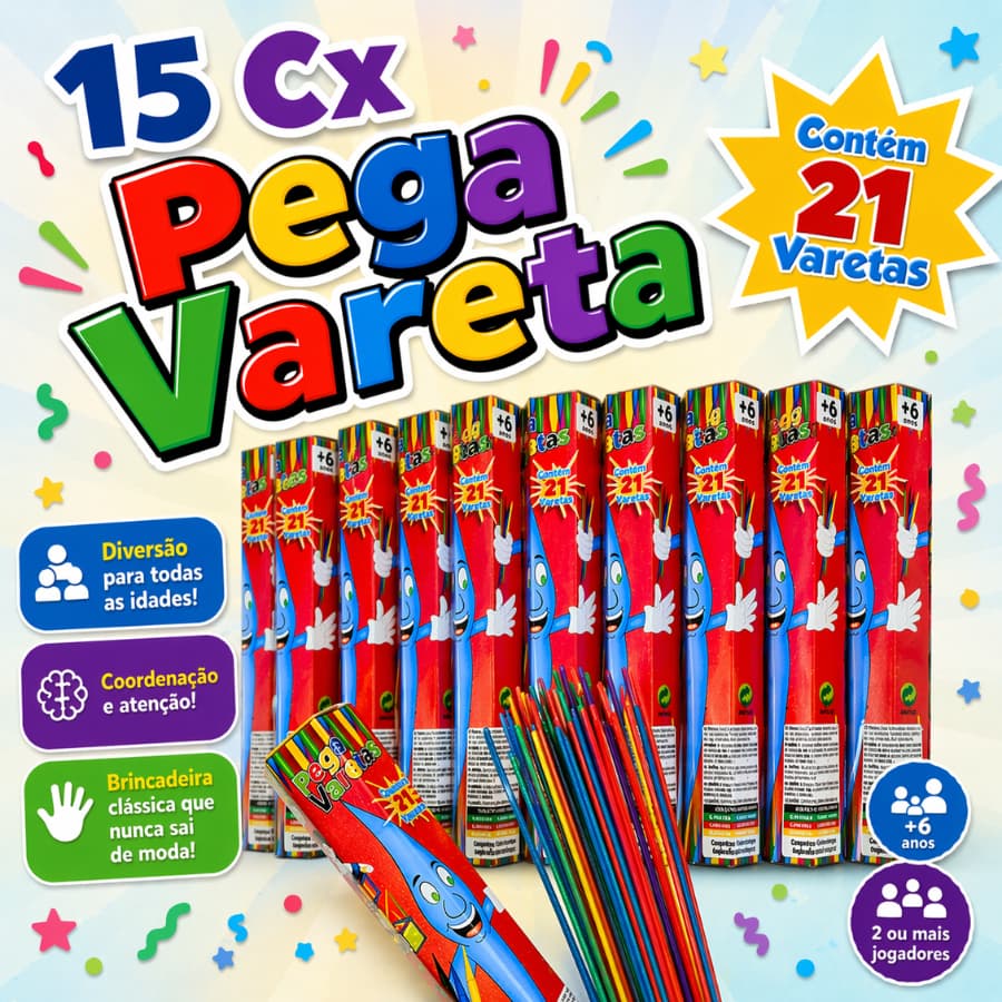 15 Jogo Pega Vareta Brinquedo Educativo p/ Kit Festa Lembrancinha Prenda Infantil