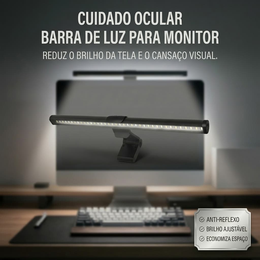 Barra LED Monitor 30cm Screenbar USB Anti-Reflexo Luz Leitura Estudo Gamer Home Office