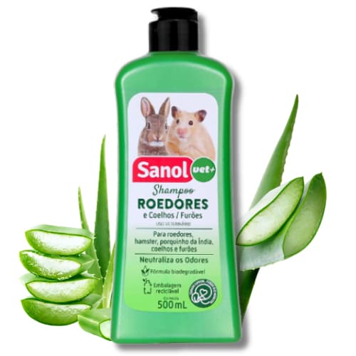 Shampoo Sanol Vet+ Para Coelhos Roedores Furões 500ml Neutraliza Odores Aloe Vera