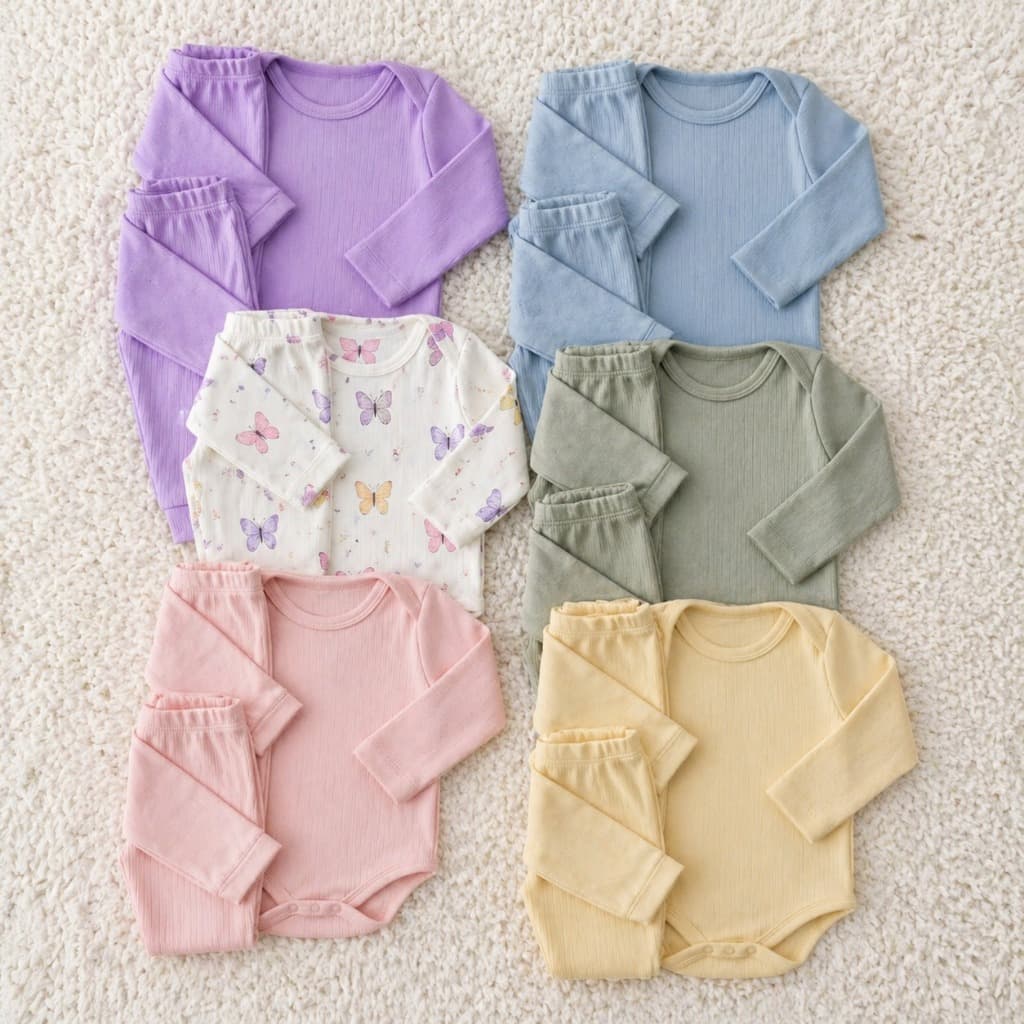 Kit 6 Peças Conjunto de Bebê Menina Menino e Neutro Infantil Boddy Manga Longa e Calça