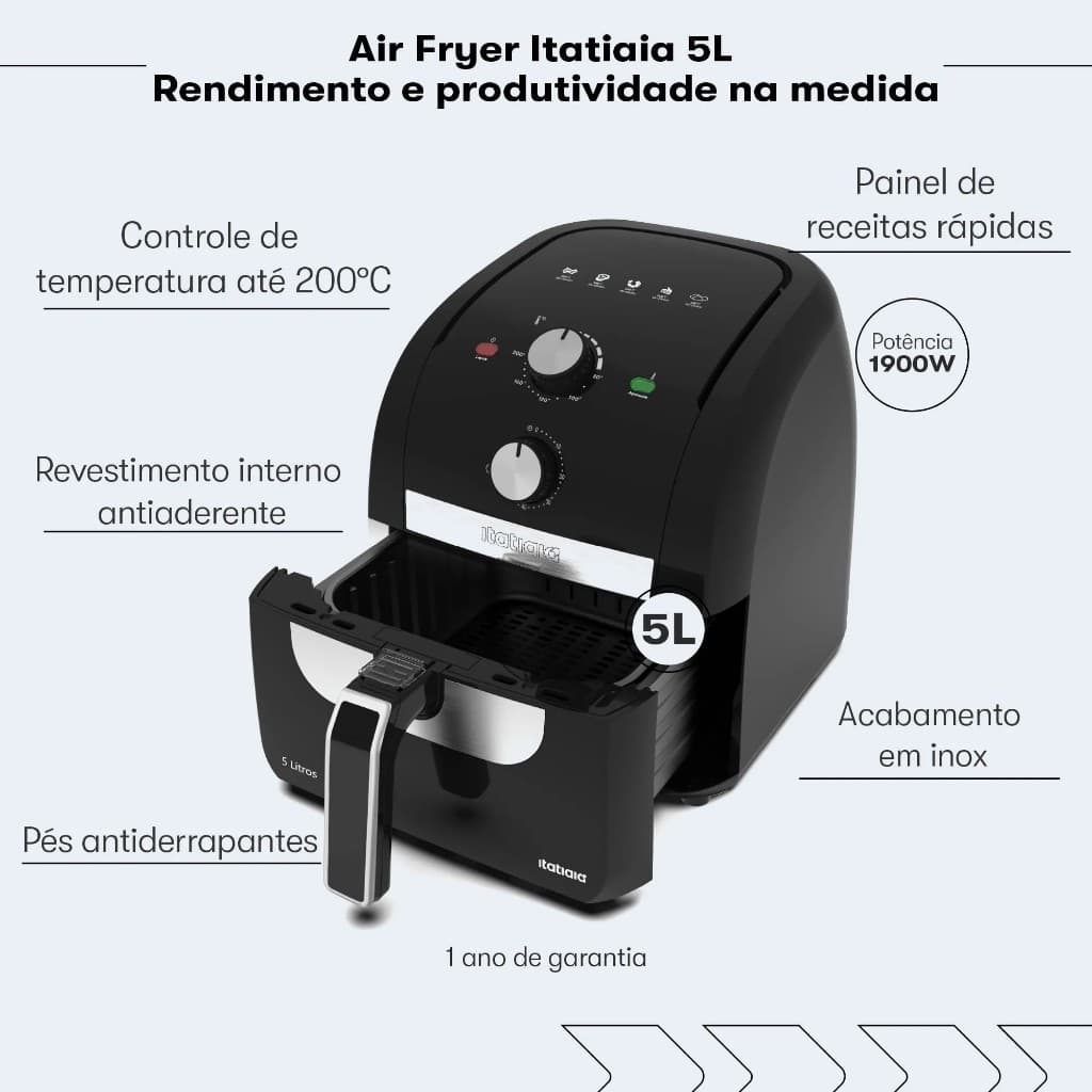 Air Fryer Itatiaia 5L 127V – Fritadeira Sem Óleo 1900W, Prática e Saudável