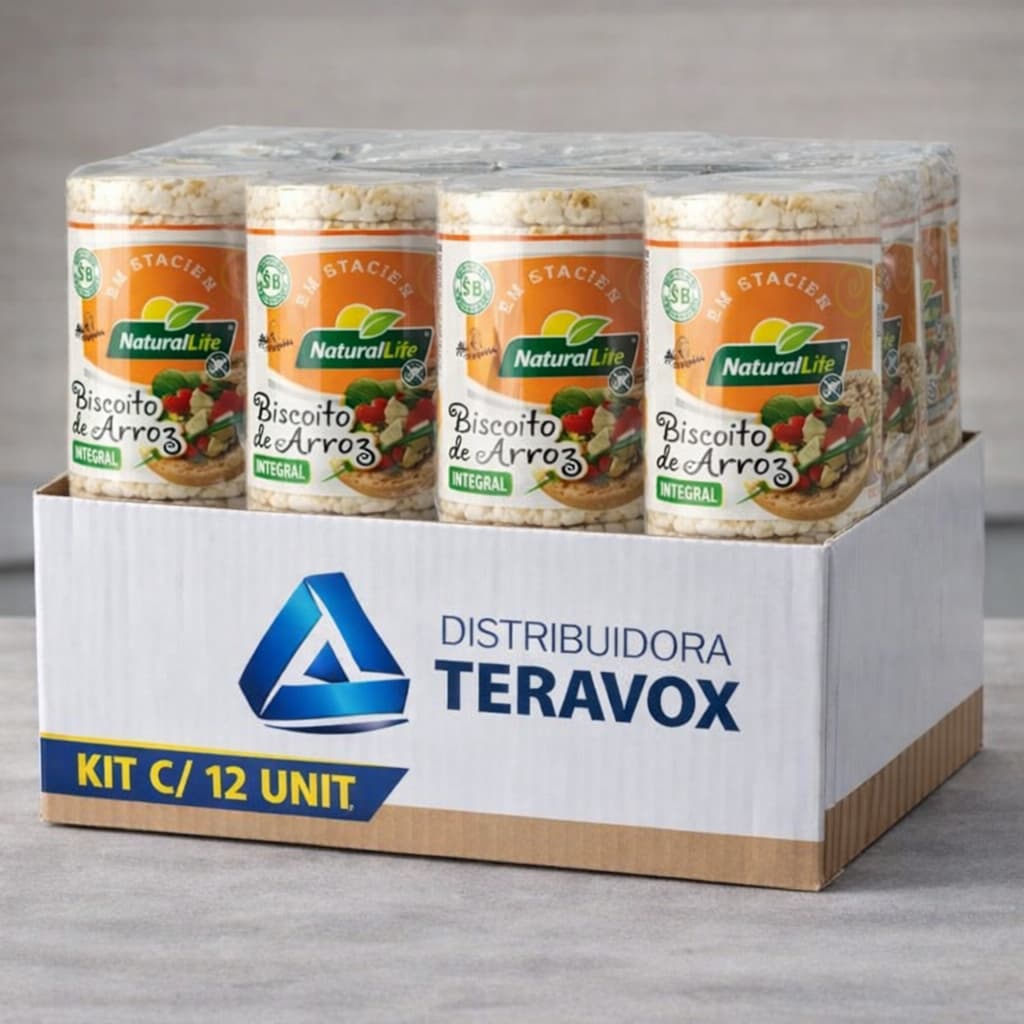 Kit 12x Biscoito de Arroz Integral Natural Life 80g Tradicional | Sem Glúten | Snack Saudável