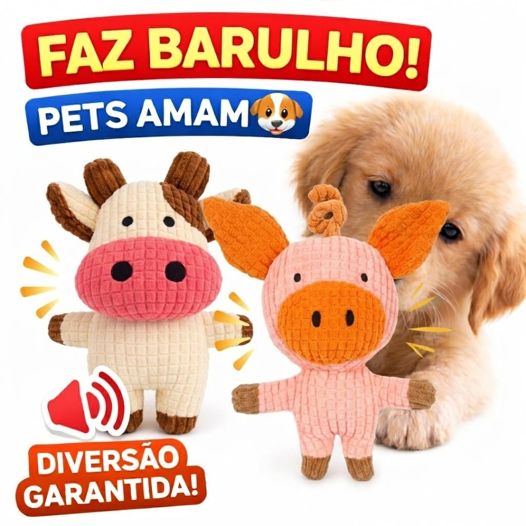 Brinquedo Mordedor Vaquinha Porquinho Burrinho Pelúcias Emite Som Para Pets  Crianças ENVIO IMEDIATO