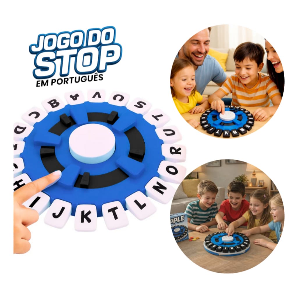 Jogo Stop Tapple Trava Letras Caça Palavras em Português Tabuleiro com Temporizador Família Infantil Presente