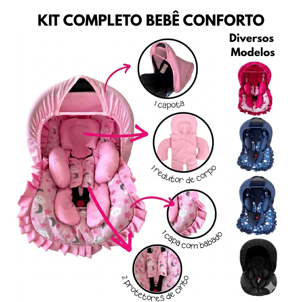 Kit 5 peças para bebê conforto Capa Protetor Cinto Capota Redutor 0-13 kg Galzerano Cosco Burigotto