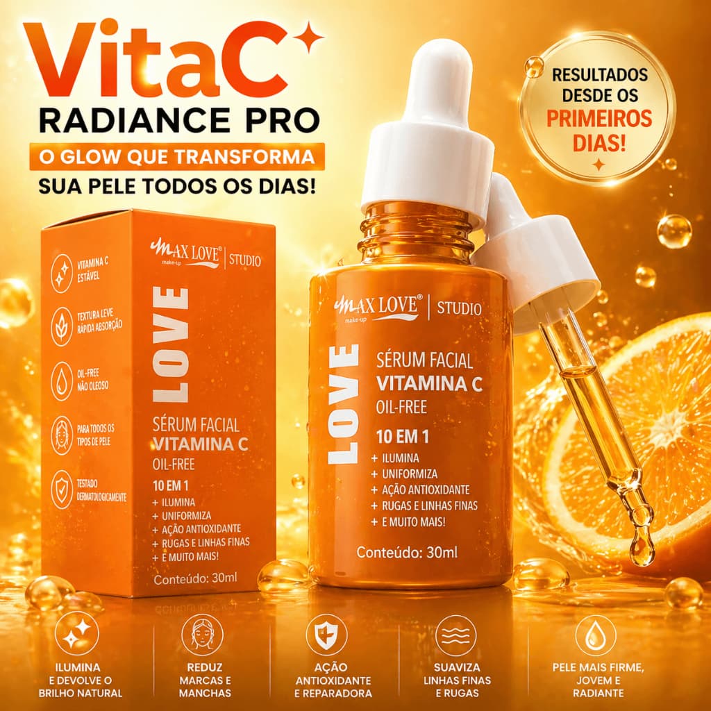 Sérum Facial Vitamina C 10 em 1 Clareia Manchas Anti-Idade Oil Free