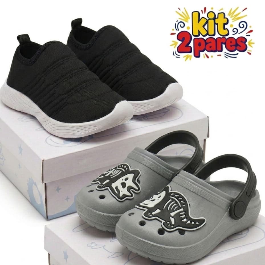 Kit Tênis Infantil Masculino Escolar + Babuche Menino Confortável Leve E Macio
