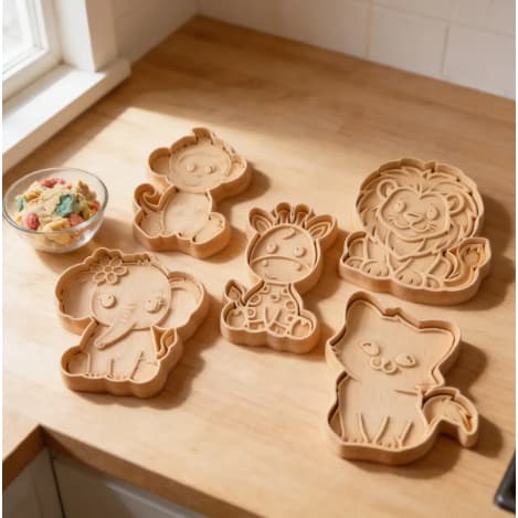 Kit 5 Cortador 5 Marcador Carimbo Biscoito Infantil Animais 7cm Massinhas Pasta Americana Massinha Modelar