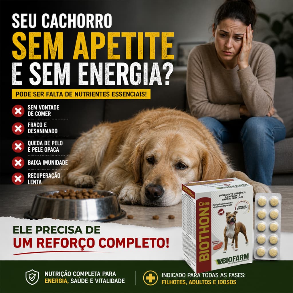 Suplemento Vitamínico Cães Biothon BioFarm Debilitados, Apetite, Queda de pelo - 10 Compr. + Bula