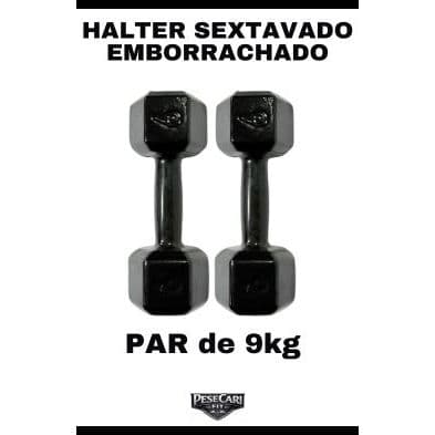 Par Halter Sextavado Emborrachado 9kg - Peso de academia Musculação Treino em Casa Funcional CrossF