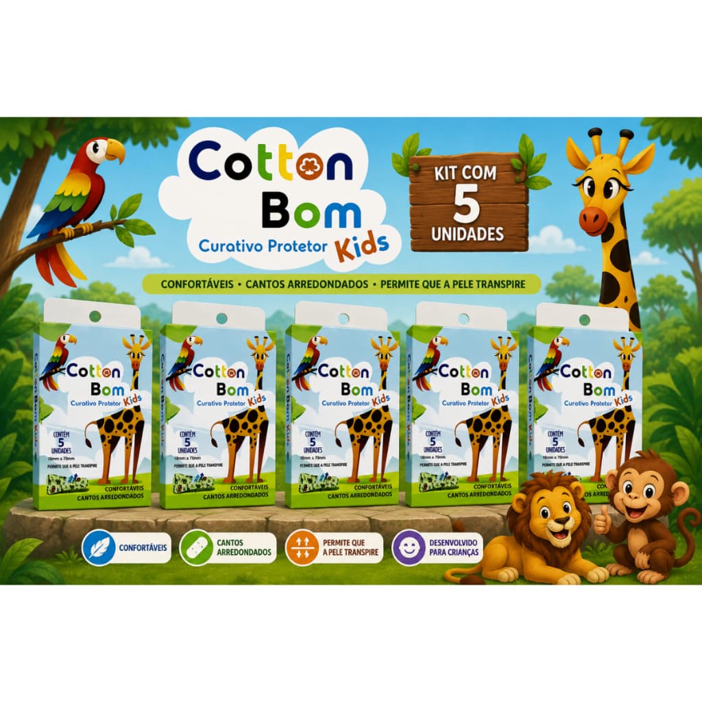 Curativo Protetor Kids Cotton Bom Com 5 unidades kit com 5 caixas