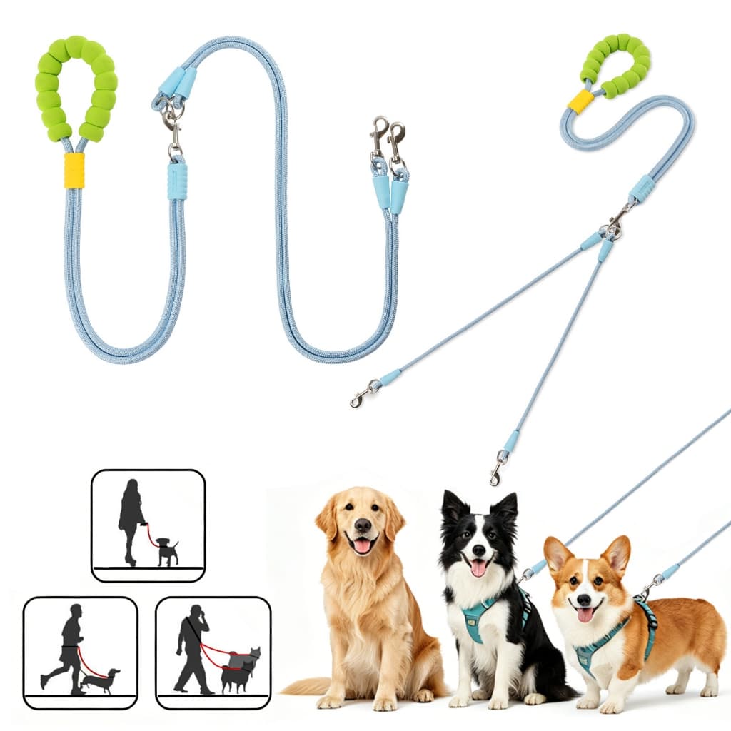 Coleira Guia De Corda Dupla 2em1 Para Passeio Reforçada Colorida Para Cachorro Pequeno e Médio Porte