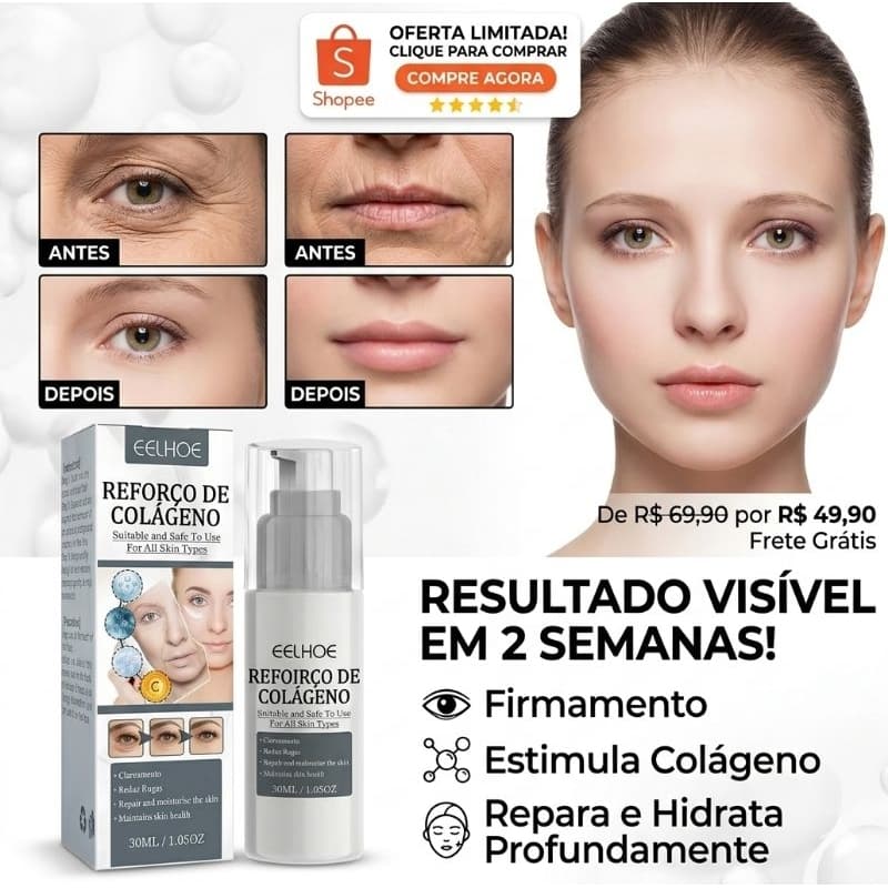 Sérum Facial EELHOE Collagen Boost 30ml Anti-Idade Rejuvenescedor Clareador Rugas Linhas de Expressão Colágeno Original