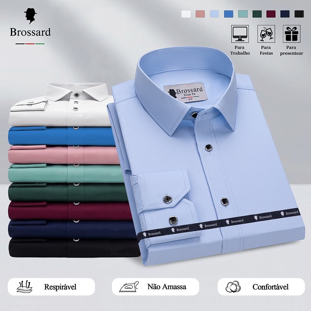 Camisa Social Masculina Manga Longa Não amassa Algodão Slim Estilosas BROSSARD Casual e Dia a Dia