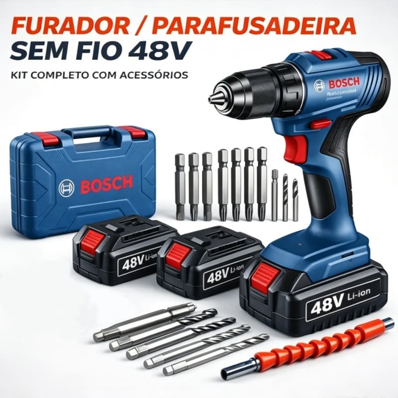 Furadeira Parafusadeira de Impacto Bosch 48V – 2 Baterias Inclusas | Ferramenta Elétrica