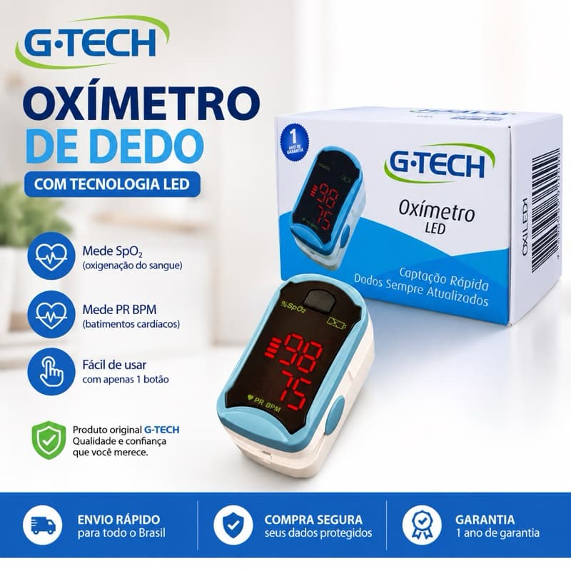 OXÍMETRO DE DEDO E PULSO LED - G TECH