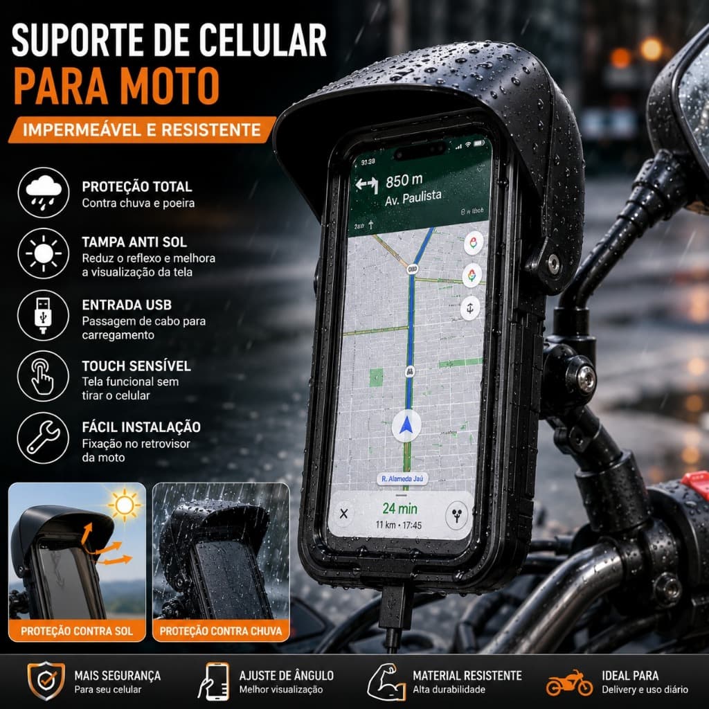 Suporte Celular P/ Moto Street Moto Carregamento Via USB Retrovisor promoção