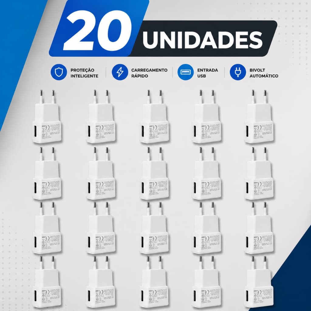 20 unidade de Carregador USB 5V 2A Universal Para Celular Android iPhone Bivolt Envio Rápido