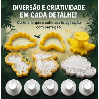 kit 6 cortadores + carimbos dinossauro para biscoito, pasta americana, massinha de modelar e biscuit.