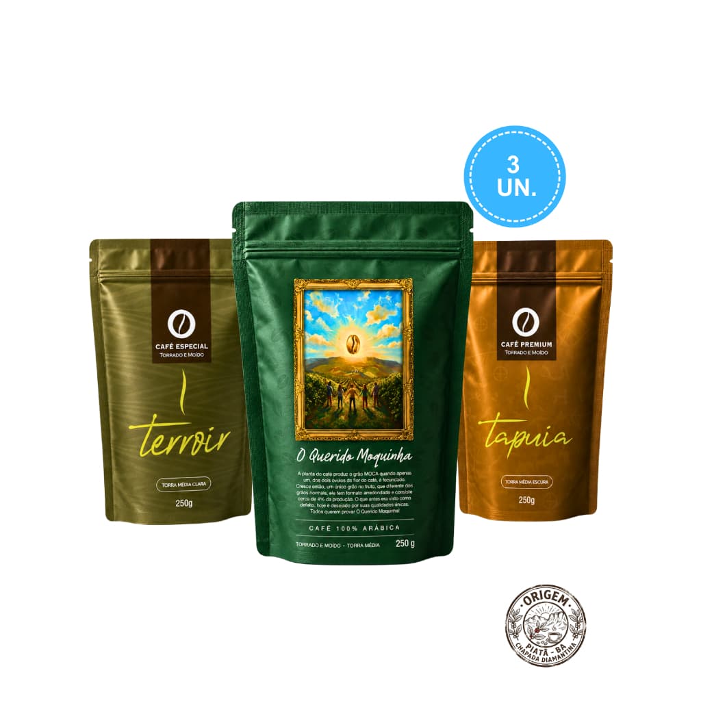 Kit 3 Cafés Coopiatã Terroir + Tapuia + Moquinha -Torrado em Grãos ou Moído 750g