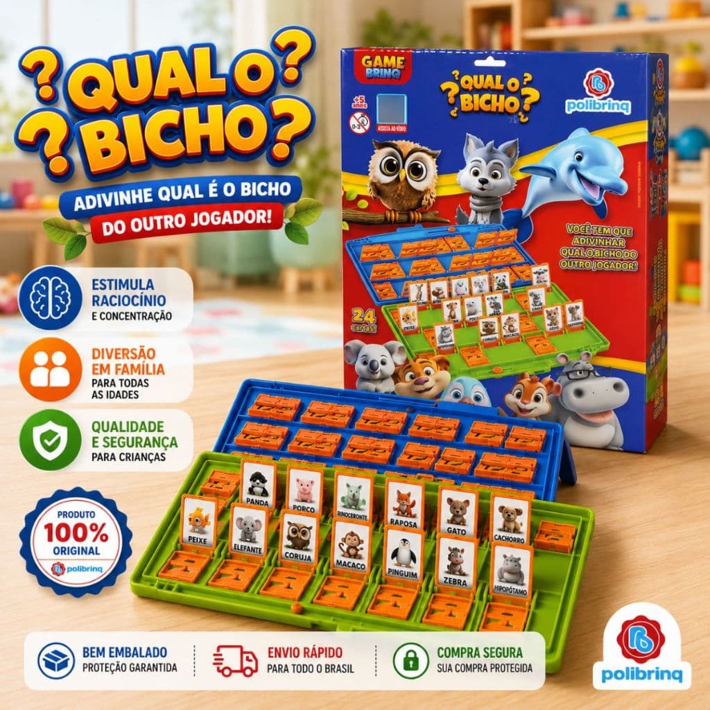 Jogo Qual o Bicho Polibrinq Original Jogo Educativo Infantil Família Adivinhação